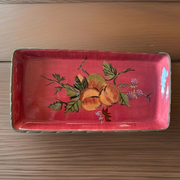 Tracy The Octavia Hill Collection Rectangle Snack Tray Red Green Peaches Berry - Picture 1 of 5